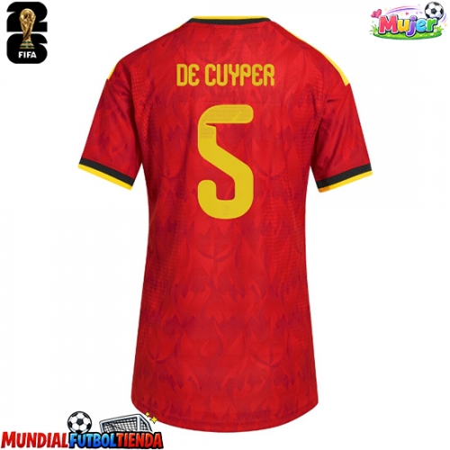 Camiseta Bélgica Maxim De Cuyper #5 Primera Equipación Replica Mundial 2026 para mujer mangas cortas
